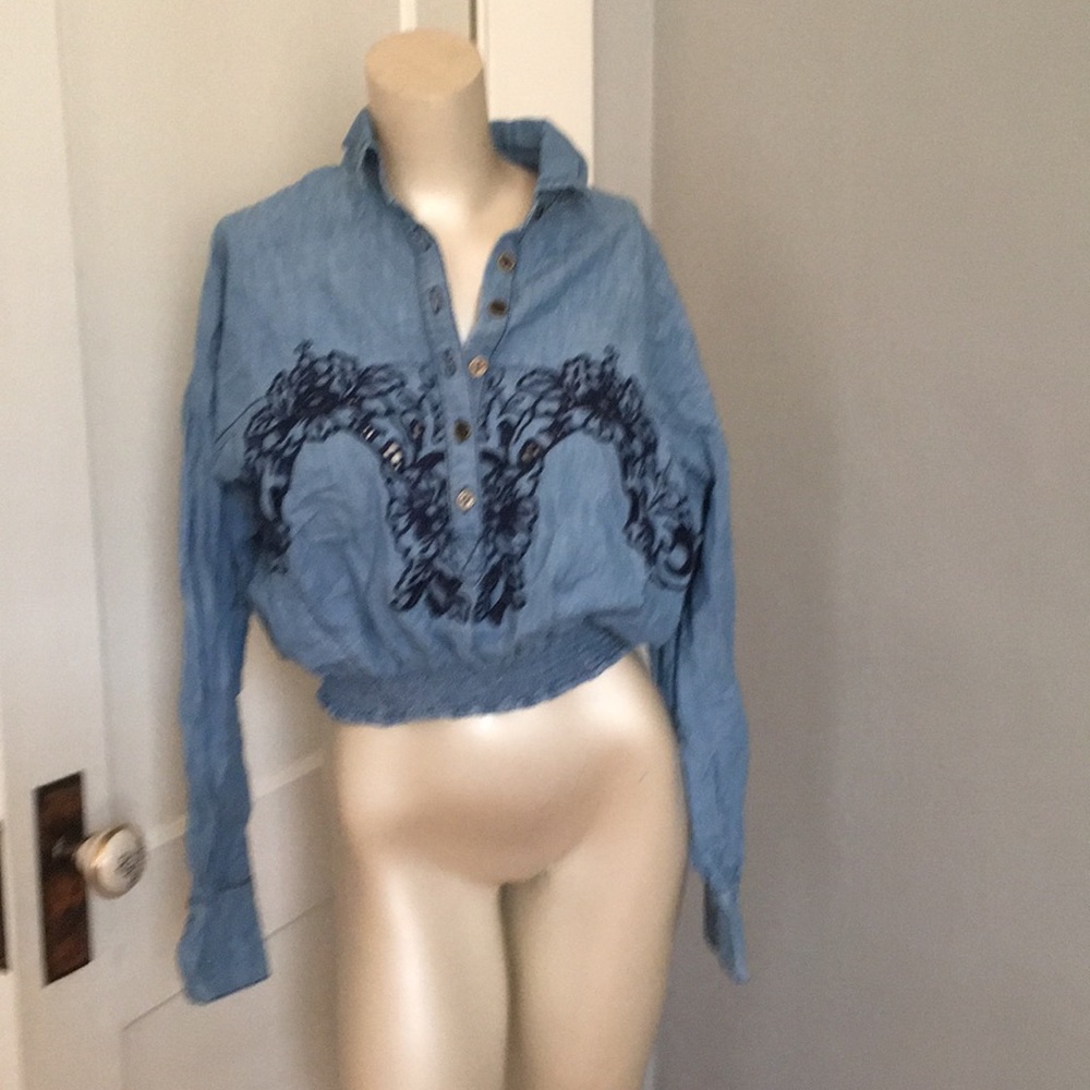 Free people cropped‎ denim shirt